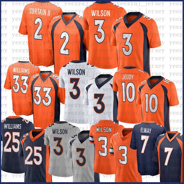 3 russell wilson peyton manning football jersey pat patrick surtain ii justin simmons jerry jeudy javonte williams bradley chubb john elway, Black;red