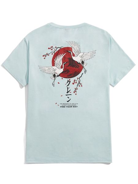 men crane & japanese letter graphic tee s7e2#, White;black