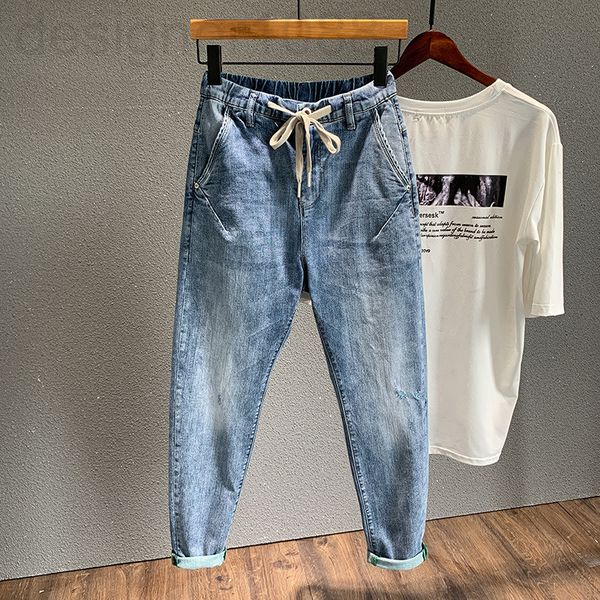 men's jeans designer diagonal pocket loose capris radish pants elastic waist hole harlan men's fashion qiva, Blue
men's jeans designer diagonal pocket loose capris radish pants elastic waist hole harlan men's fashion qiva, Blue