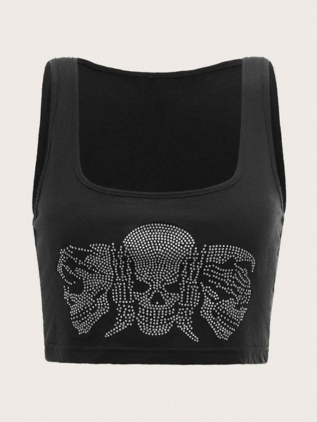 rhinestone skull pattern tank v6q8#, White 
rhinestone skull pattern tank v6q8#, White