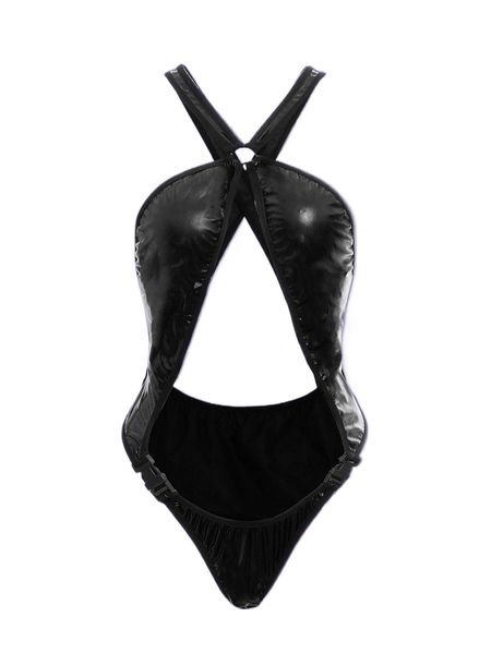 romwe cyber luvr solid cut out ring linked teddy bodysuit q4mj#, Black;red