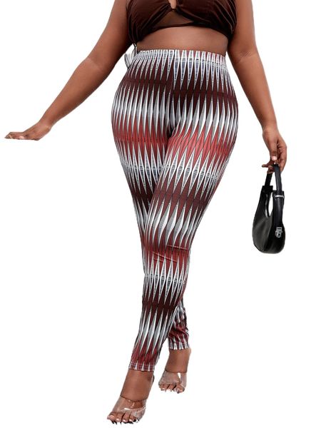 plus allover geo print leggings p7fn#, Black