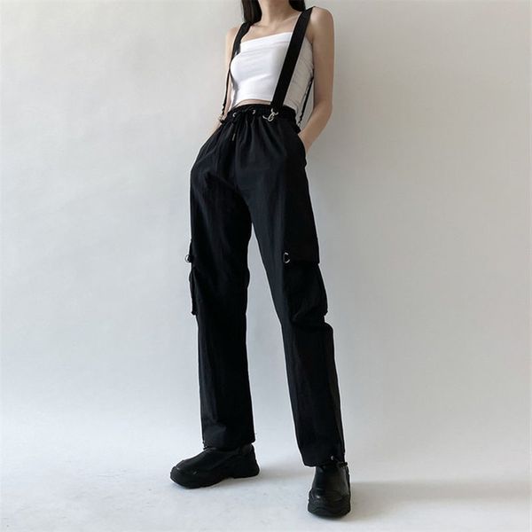 women fashion harajuku cargo pants black detachable strap trousers female elastic waist streetwear pants plus zise casual pants 201113, Black;white
women fashion harajuku cargo pants black detachable strap trousers female elastic waist streetwear pants plus zise casual pants 201113, Black;white