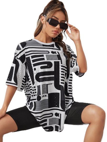 x orcorum geo print drop shoulder tee a985#, White
x orcorum geo print drop shoulder tee a985#, White