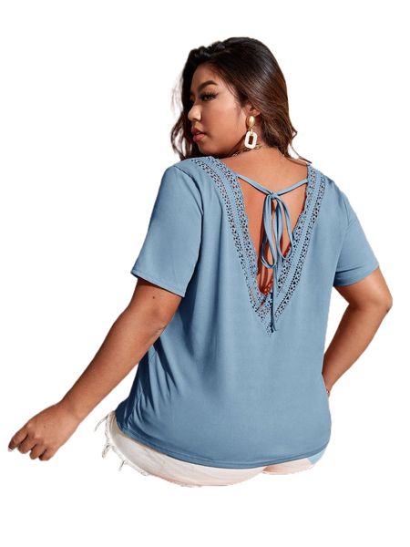 plus solid contrast lace tie back tee v0nj#, Black
plus solid contrast lace tie back tee v0nj#, Black