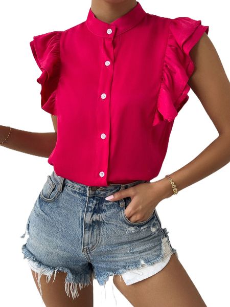 mock neck button front ruffle blouse u3oq#, White
mock neck button front ruffle blouse u3oq#, White