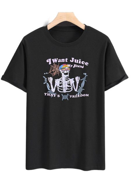 men skeleton & slogan graphic tee 22uo#, White;black 
men skeleton & slogan graphic tee 22uo#, White;black