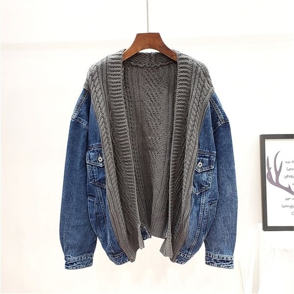 shengpalae new fashion autumn winter knitted denim stitching jacket women loose casual high street coat female a174 201019, Black;brown
shengpalae new fashion autumn winter knitted denim stitching jacket women loose casual high street coat female a174 201019, Black;brown