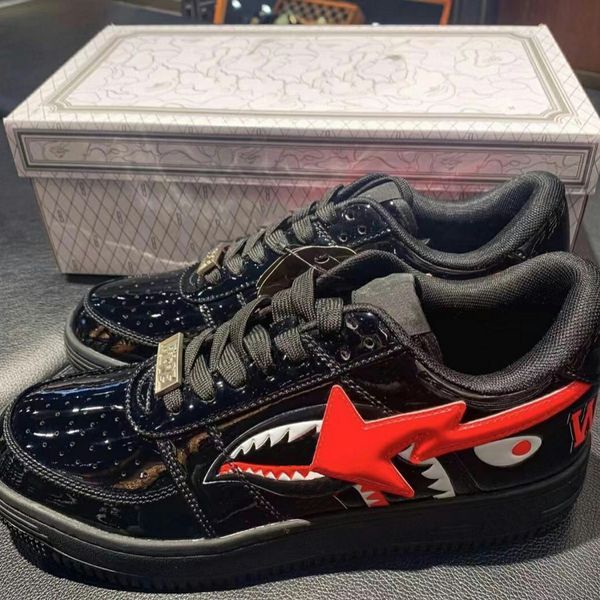 

bapestas sta sneaker m1 designer casual shoes low-sneakers leather black shark face ape monkey shape medicom toy camo sk8 size 36-44