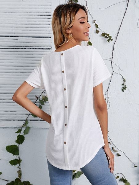 buttoned back rib-knit curved hem p2fv#, White
buttoned back rib-knit curved hem p2fv#, White