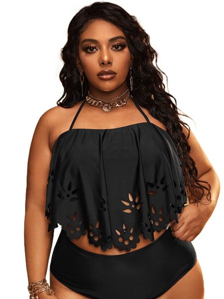 plus tie back laser cut out bikini n5nb#, Black 
plus tie back laser cut out bikini n5nb#, Black