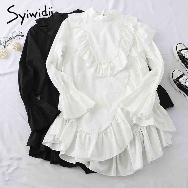 irregular ruffles high waist shirts dresses women flare sleeve stand collar aline loose clothes spring korean 210415, Black;gray
irregular ruffles high waist shirts dresses women flare sleeve stand collar aline loose clothes spring korean 210415, Black;gray