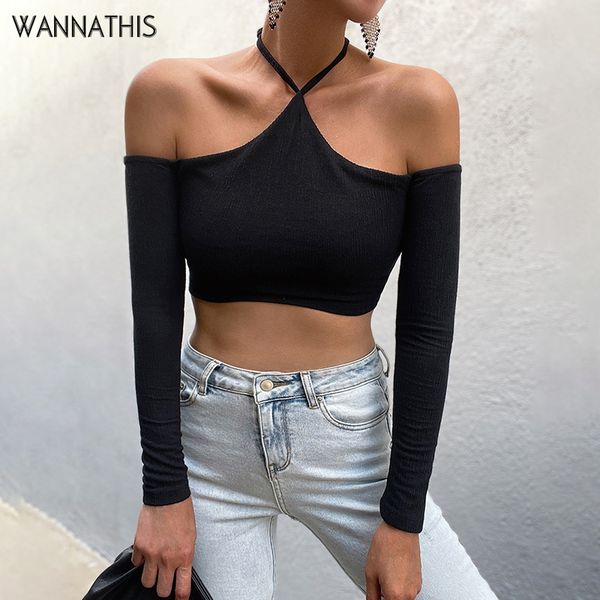 knite off shoulder t-shirts long sleeve halter casual crop women&#39s chic fashion casual cropped tees wholesale, White
knite off shoulder t-shirts long sleeve halter casual crop women&#39s chic fashion casual cropped tees wholesale, White