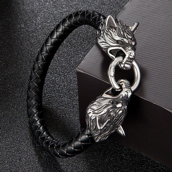 classic animal viking double dragon strands wolf head 316l stainless steel mens, Black
classic animal viking double dragon strands wolf head 316l stainless steel mens, Black