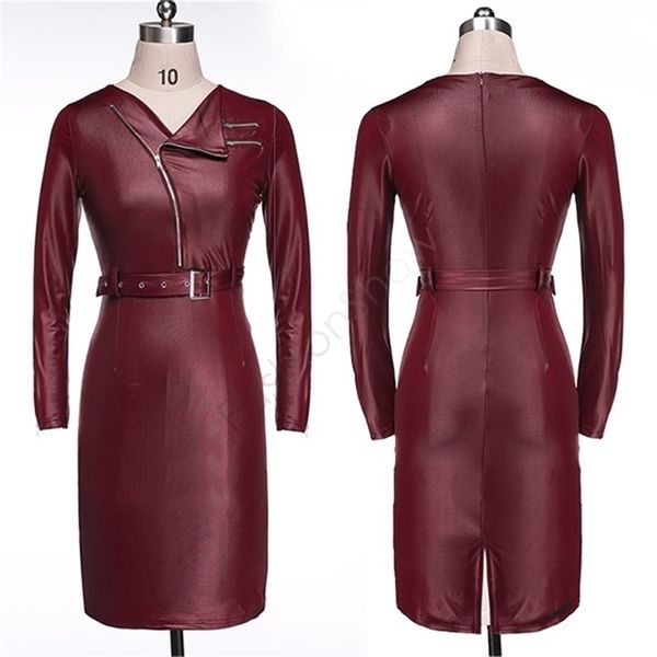 leather dress women fashion long sleeve party dress synthetic leather zipper dress with belt b21 cb033024, Black;gray
leather dress women fashion long sleeve party dress synthetic leather zipper dress with belt b21 cb033024, Black;gray