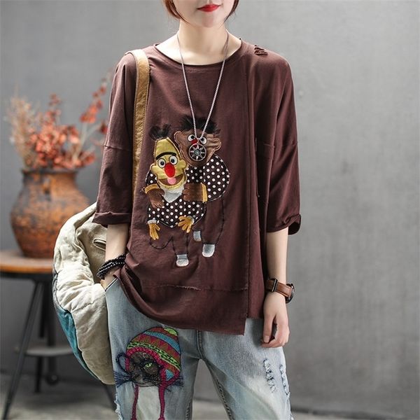 women summer fashion brand korea style vintage cartoon patchwork hole half sleeve tshirt female casual loose cotton tee tshirts t200516, White
women summer fashion brand korea style vintage cartoon patchwork hole half sleeve tshirt female casual loose cotton tee tshirts t200516, White