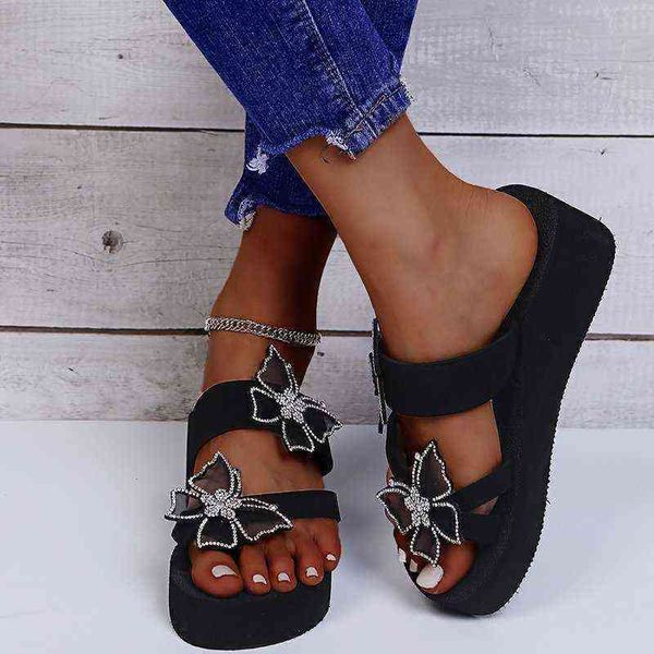 slippers women elegant thick platform wedges crystal mesh butterfly decoration ring toe outdoor flip flops fashion ladies shoes 220329, Black
slippers women elegant thick platform wedges crystal mesh butterfly decoration ring toe outdoor flip flops fashion ladies shoes 220329, Black