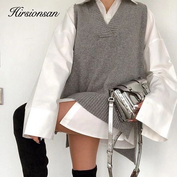 hirsionsan v neck knitted sweater vest women korean cashmere loose vest pullovers female solid sleeveless knitwear y201128, Black;white
hirsionsan v neck knitted sweater vest women korean cashmere loose vest pullovers female solid sleeveless knitwear y201128, Black;white
