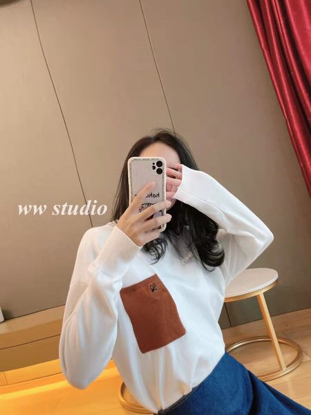 women's knits & tees designer 2022 spring new color blocking pocket embroidery hem split round neck pullover loose casual knitted blous, White
women's knits & tees designer 2022 spring new color blocking pocket embroidery hem split round neck pullover loose casual knitted blous, White