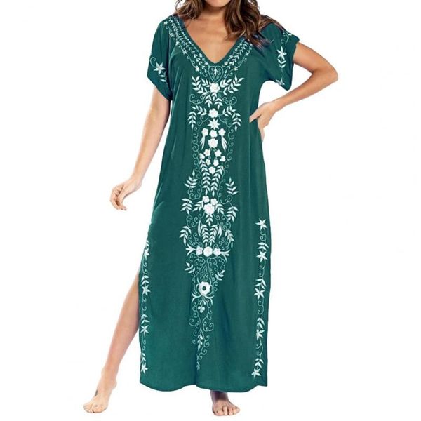 women's swimwear swimsuit dress v neck breathable flower print contrast color loose-fitting bikini cover up summer women maxi, White;black
women's swimwear swimsuit dress v neck breathable flower print contrast color loose-fitting bikini cover up summer women maxi, White;black