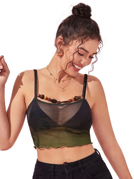 x amanda avery ombre lettuce trim crop mesh cami without bra n7ll#, White 
x amanda avery ombre lettuce trim crop mesh cami without bra n7ll#, White