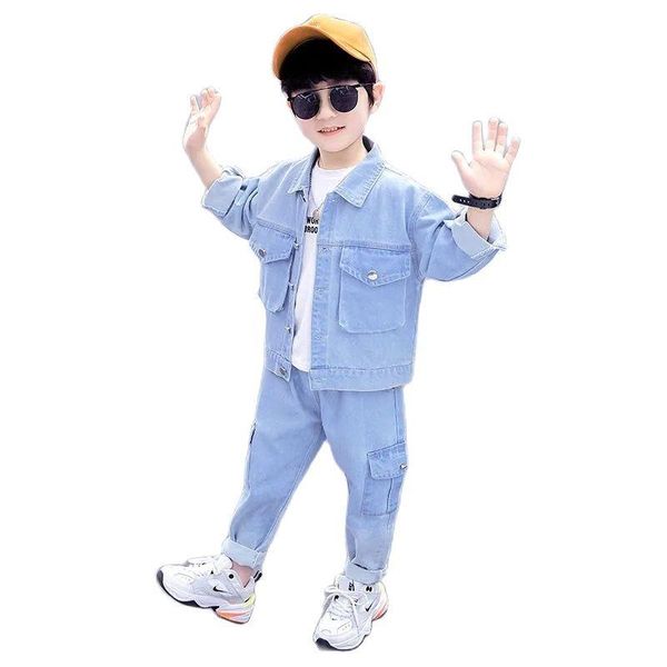 clothing sets spring & autumn cotton and polyester boy denim set long sleeve solid color casual two-piece suit fashionable children', White
clothing sets spring & autumn cotton and polyester boy denim set long sleeve solid color casual two-piece suit fashionable children', White