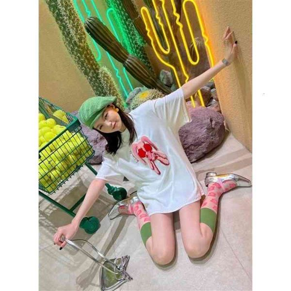 women's t-shirt summer niche fashion versatile creative contrast color cartoon embroidered bright line decorative short sleeved t-shirt, White
women's t-shirt summer niche fashion versatile creative contrast color cartoon embroidered bright line decorative short sleeved t-shirt, White