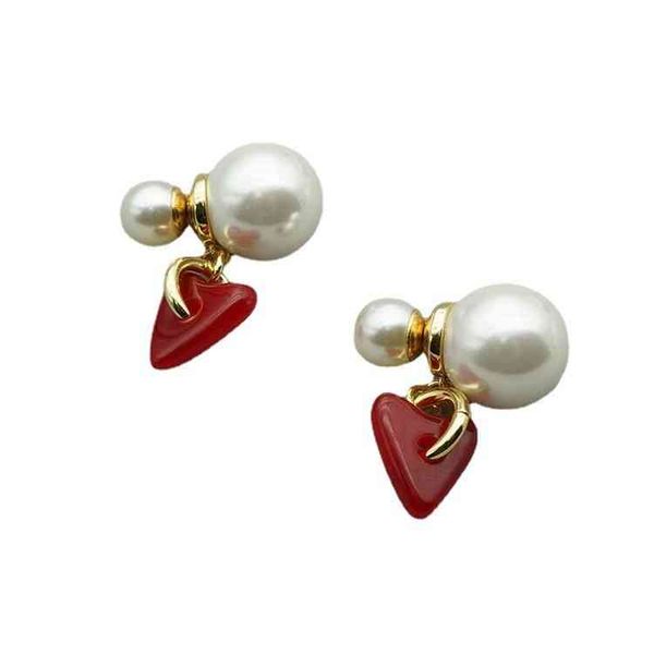 new red love necklace, female red love pearl earring set jewelry, Silver
