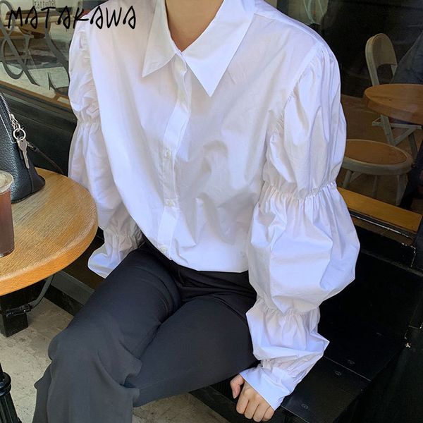 single breasted long sleeve ladies shirt korea chic autumn elastic design women blouse puff lapel blusas 210506, White
single breasted long sleeve ladies shirt korea chic autumn elastic design women blouse puff lapel blusas 210506, White