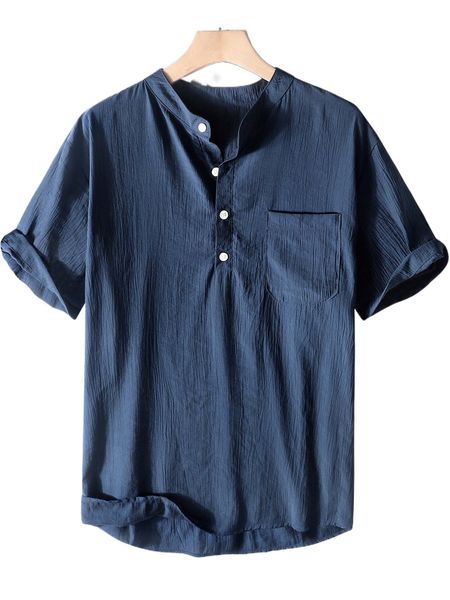 men patched pocket half button solid shirt q8rg#, White;black