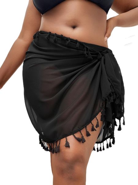 plus tassel trim knot side beach skirt w5i3#, Black
plus tassel trim knot side beach skirt w5i3#, Black