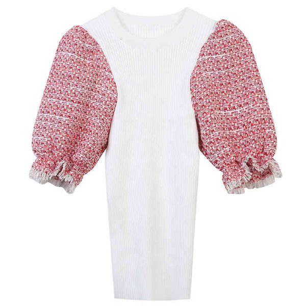 women's sweaters french spring and summer style sweater 2022 color contrast bubble sleeve splicing temperament celebrity slim round nec, White;black
women's sweaters french spring and summer style sweater 2022 color contrast bubble sleeve splicing temperament celebrity slim round nec, White;black