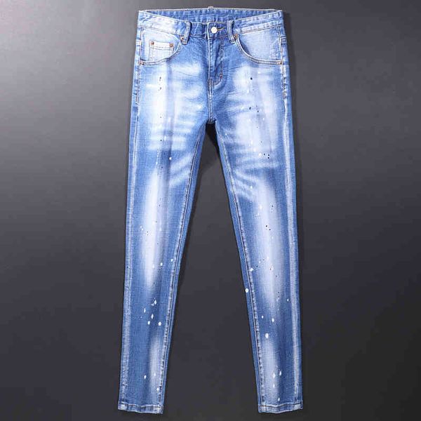 men's jeans 2022 jeans men's summer high-end light color washed and whitened personalized speckled slim pants obta, Blue
men's jeans 2022 jeans men's summer high-end light color washed and whitened personalized speckled slim pants obta, Blue
