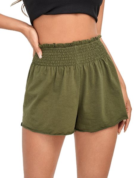 petite shirred lettuce trim shorts e3wo#, White;black 
petite shirred lettuce trim shorts e3wo#, White;black