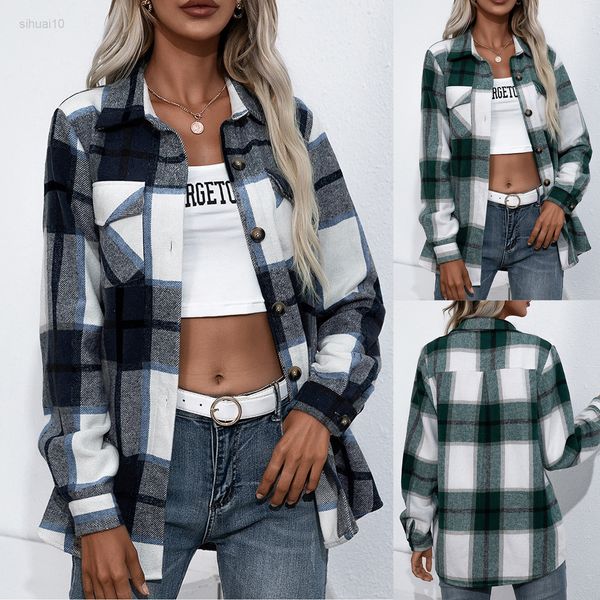 2021 women casual fashion long sleeves loose plaid printed pocket long sleeve jacket elegant comfy shirts l220725, White
2021 women casual fashion long sleeves loose plaid printed pocket long sleeve jacket elegant comfy shirts l220725, White