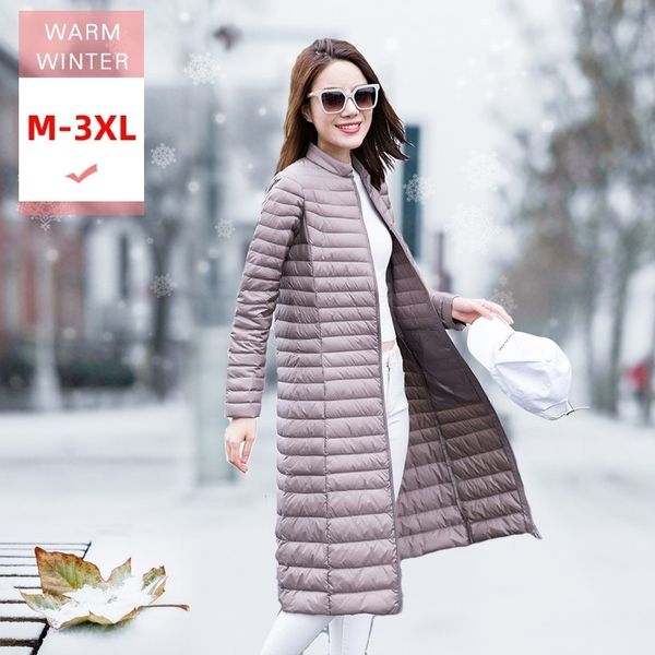 women xlong down slim jacket female ultra light stand collar warm casual zipper feather coat white duck down windproof outwear y201026, Black
women xlong down slim jacket female ultra light stand collar warm casual zipper feather coat white duck down windproof outwear y201026, Black