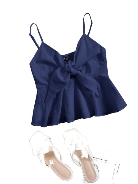 tie front shirred back cami s3wy#, White