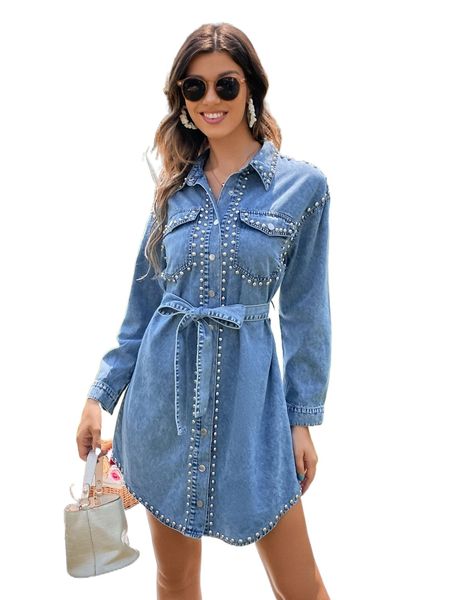 studded detail flap pocket drop shoulder belted denim dress v4zv#, Black;gray
studded detail flap pocket drop shoulder belted denim dress v4zv#, Black;gray