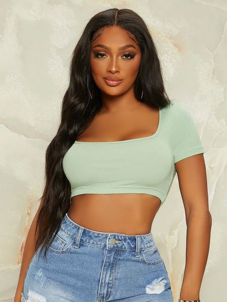 sxy ribbed knit scoop neck crop tee t9wm#, White