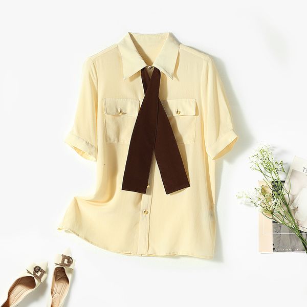 women's blouses & shirts summer solid yellow lapel korean backing short sleeved cardigan real silk mulberry single breasted shirt women, White
women's blouses & shirts summer solid yellow lapel korean backing short sleeved cardigan real silk mulberry single breasted shirt women, White