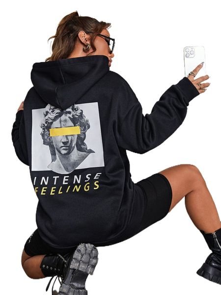 figure & letter print drawstring hoodie o43o#, Black
figure & letter print drawstring hoodie o43o#, Black