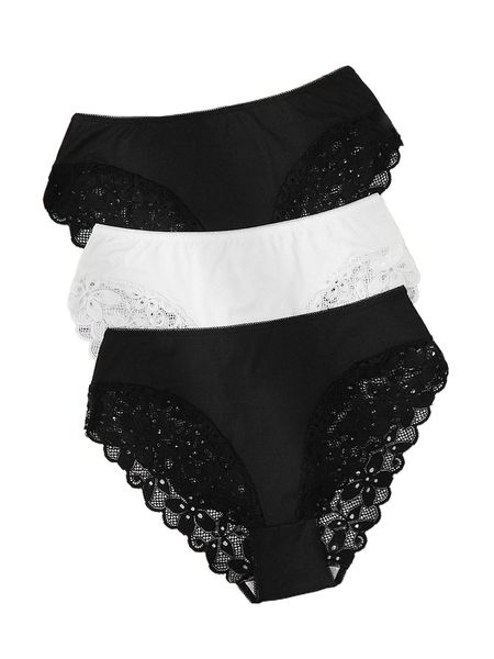plus 3pack floral lace panty n3yw#, Black;white
