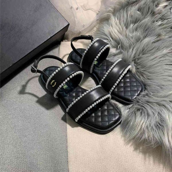 sandals roman style pearl small fragrant sandals women's one line open toe leather casual flat, Black
sandals roman style pearl small fragrant sandals women's one line open toe leather casual flat, Black