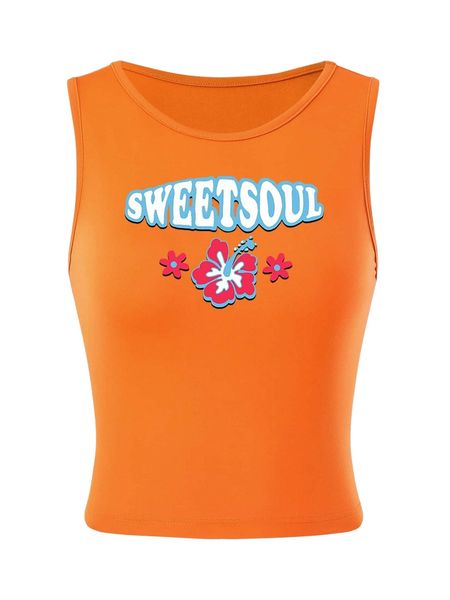 floral & letter graphic tank o7y9#, White