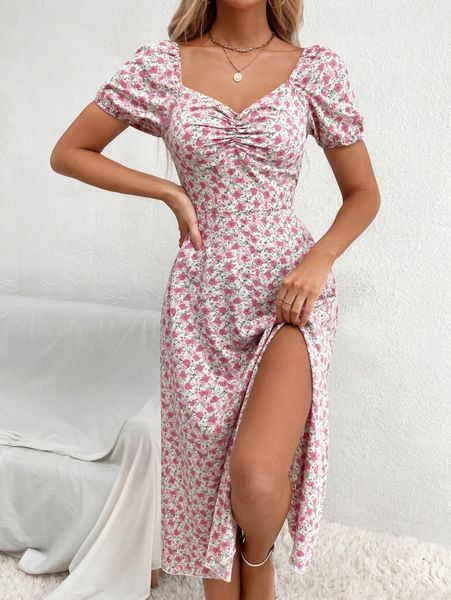 floral ruched bust split thigh dress q1wj#, Black;gray
floral ruched bust split thigh dress q1wj#, Black;gray