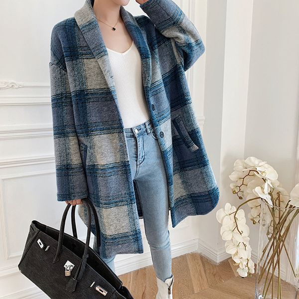 woolen women plaid coat autumn winter long sleeve loose single breasted female casual coat with pockets 201102, Black
woolen women plaid coat autumn winter long sleeve loose single breasted female casual coat with pockets 201102, Black