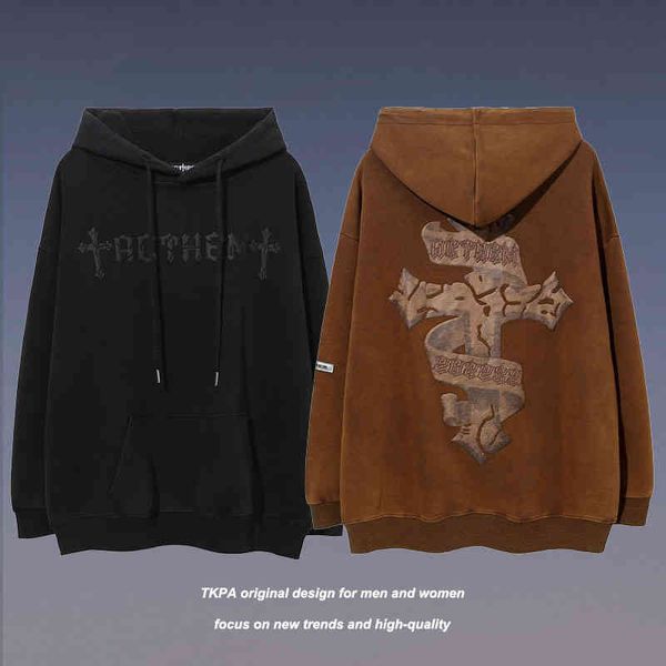 tkpa gothic cross made old sweater men's american high street fashion hoodie oversize couple jacket, Black
tkpa gothic cross made old sweater men's american high street fashion hoodie oversize couple jacket, Black