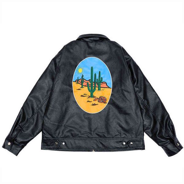 men's bomber jacket 2021 autumn pu leather cactus bet cartoon patch cactus embroidery windbreaker coat men clothing t220728, Black
men's bomber jacket 2021 autumn pu leather cactus bet cartoon patch cactus embroidery windbreaker coat men clothing t220728, Black