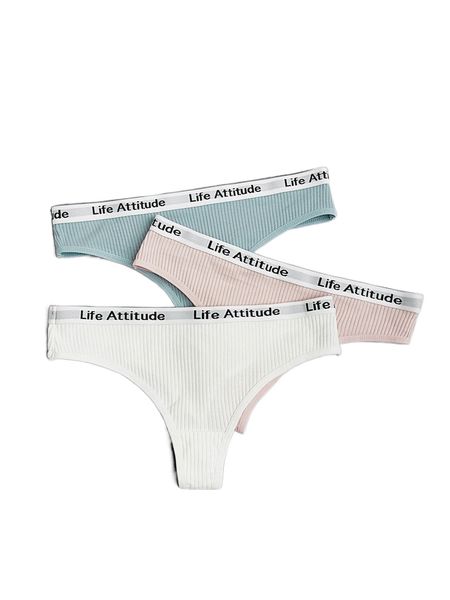 3pack letter tape rib thong k08k#, Black;red
