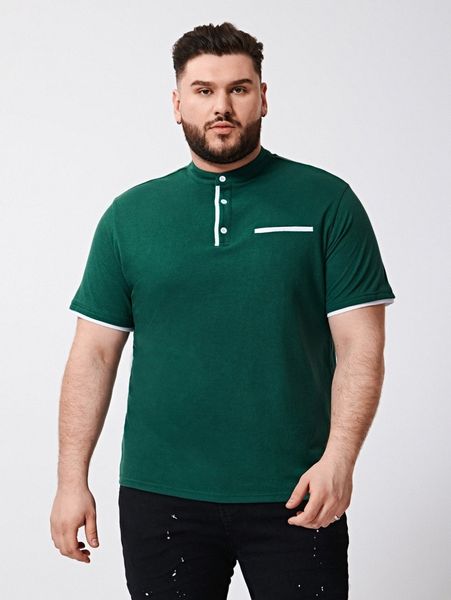 extended sizes men contrast trim polo shirt h8xj#, White;black